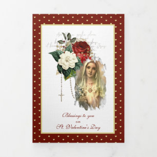 Religious Virgin Mary Rosary Prayer Valentine   Tr Tri-Fold Card