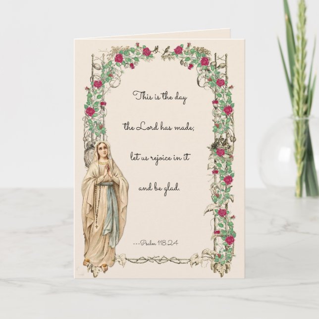 Religious Virgin Mary Rosary Scripture Floral Card (Front)