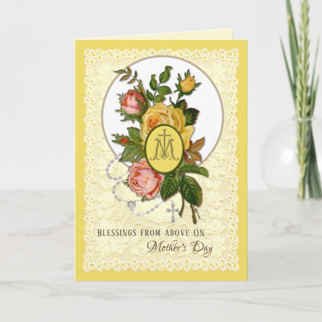 Religious Virgin Mary Roses Catholic Mothers Day  Holiday Card (Front)