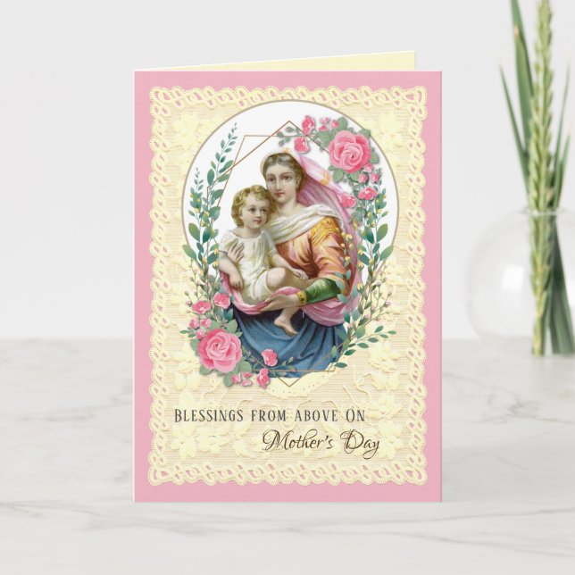 Religious Virgin Mary Roses Catholic Mothers Day   Holiday Card (Front)