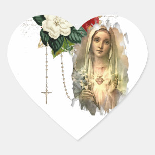 Religious Virgin Mary Roses Elegant Vintage  Heart Sticker