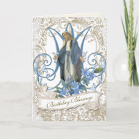 Religious Virgin Mary Vintage Blue Flowers