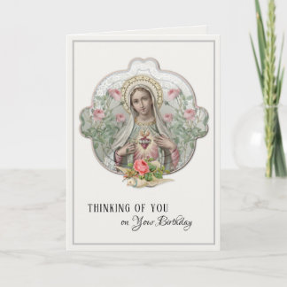 Religious Virgin Mary Vintage Floral Catholic Holiday Card