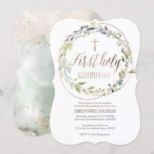 Religious, Watercolor, Cross, First holy communion Invitation