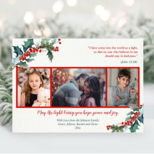 Religious watercolor holly holiday photo card