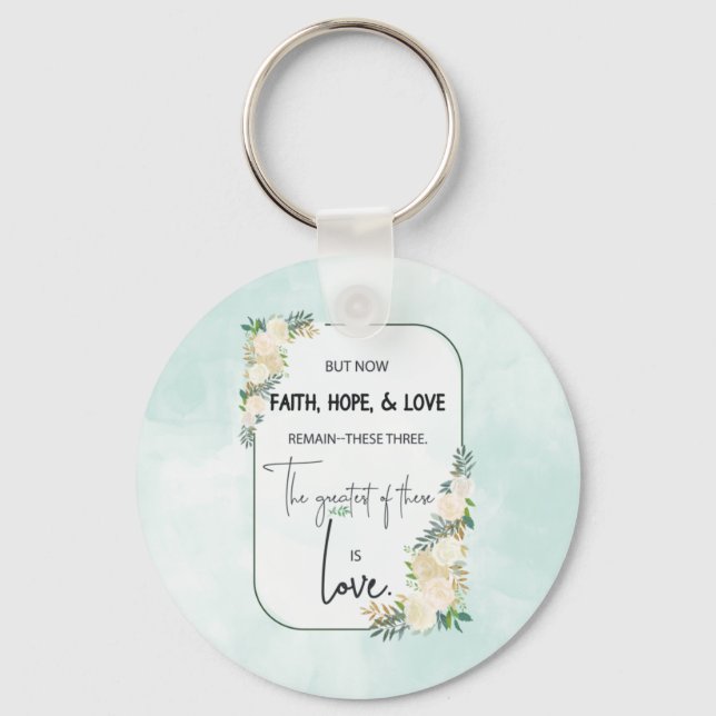 Religious Wedding Anniversary Faith Hope Love Key Ring (Front)