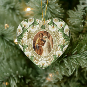 Religious Wedding First Christmas Catholic Ceramic Ornament