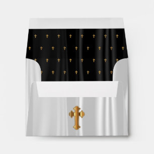 Religious White & Black Satin with Gold Crosses Envelopes