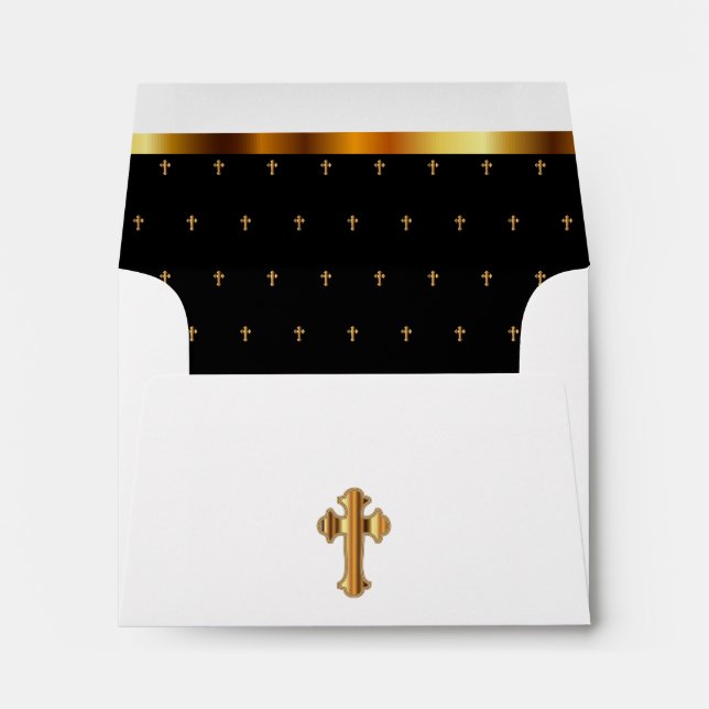 Religious White & Black with Gold Cross Pattern Envelopes (Back (Bottom))