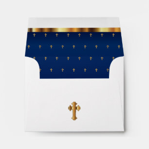 Religious White & Navy Blue - Gold Crosses Envelopes