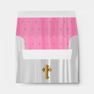 Religious White & Pink Satin with Gold Crosses Envelopes