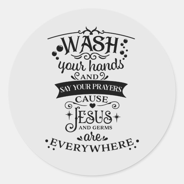 Religious word art wash hands Prayers Classic Round Sticker (Front)