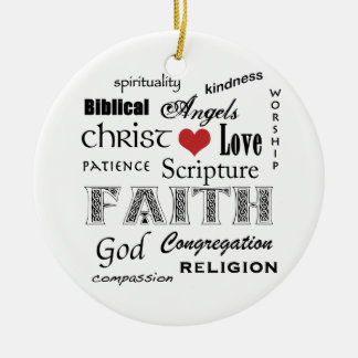 Religious Word Cloud+Blue Rippled Cross Ceramic Ornament