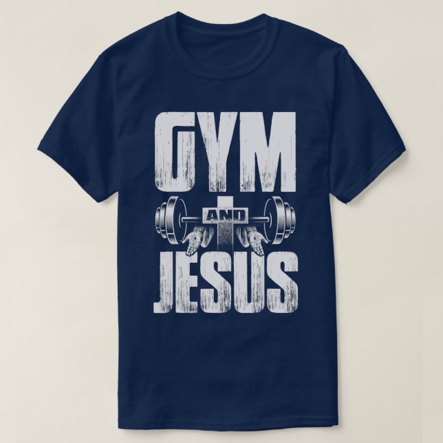 Religious Workout Gym  Jesus Barbell Lifting Weigh T-Shirt (Design Front)