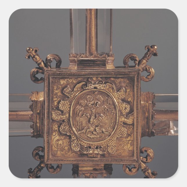 Reliquary cross, detail of a phoenix square sticker (Front)