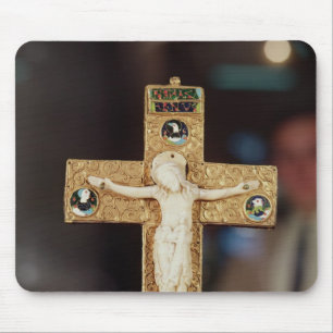 Reliquary crucifix, ivory Christ on gold cross Mouse Pad