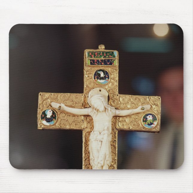 Reliquary crucifix, ivory Christ on gold cross Mouse Pad (Front)