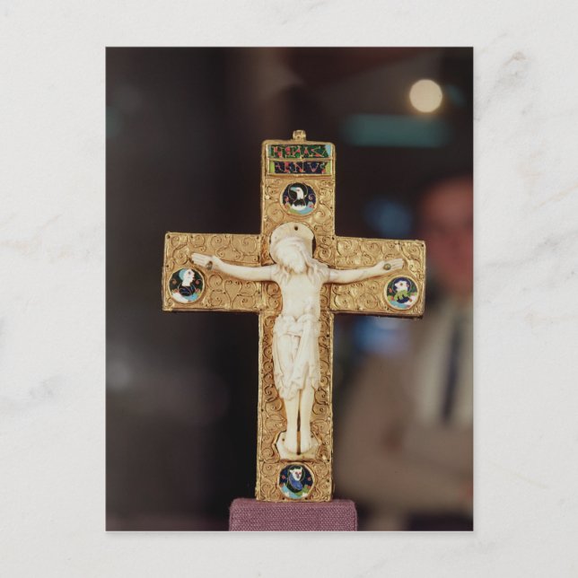 Reliquary crucifix, ivory Christ on gold cross Postcard (Front)