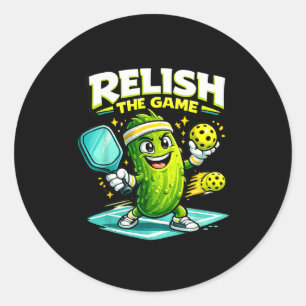 Relish the game funny pickleball pickle player classic round sticker