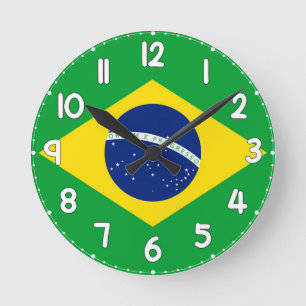 Relógio de Parede Com a Bandeira do Brasil Round Clock