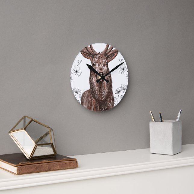 Reloj de pared con diseño de venado con flores. round clock (Office)