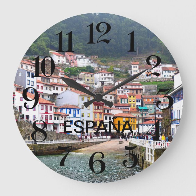 reloj de wall de Cudillero en Asturias, España Large Clock (Front)