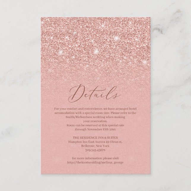 Remarkable rose gold glitter sparkles wedding enclosure card (Front)