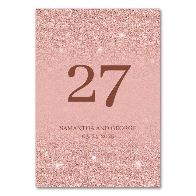 Remarklable rose gold glitter sparkles wedding table number (Front)