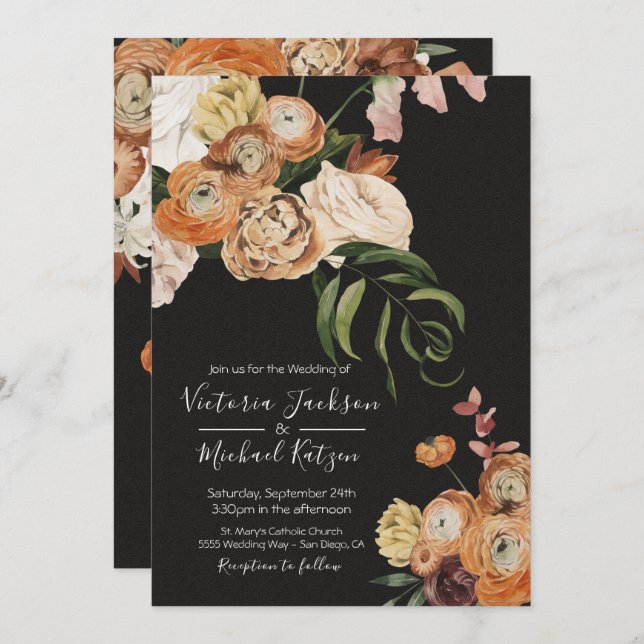 Rembrandt Autumn Floral Dark & Moody Wedding Invitation (Front/Back)