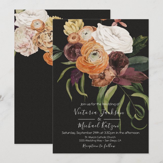 Rembrandt Autumn Floral Dark & Moody Wedding Invitation (Front/Back)
