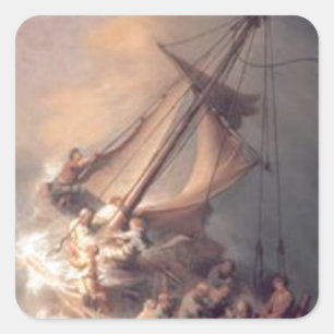 Rembrandt - Christ in the Storm - Antique Painting Square Sticker
