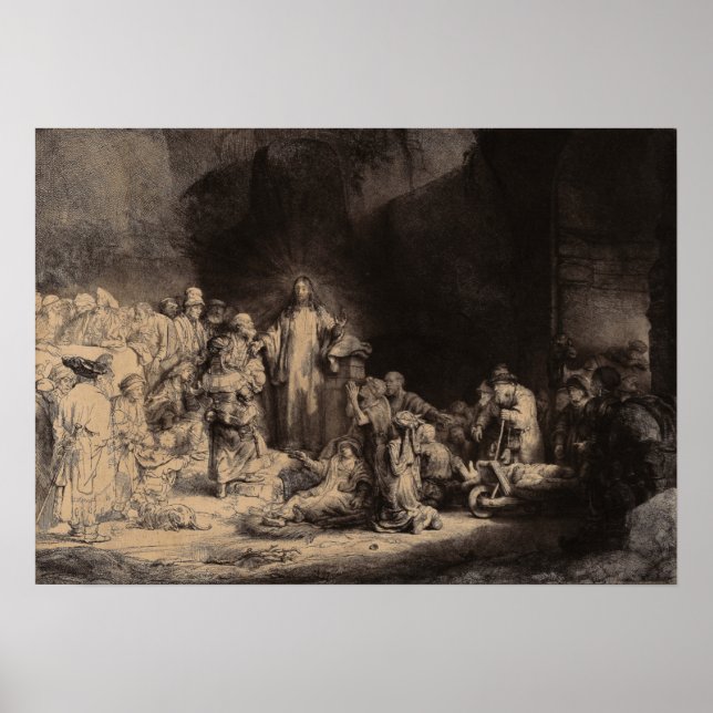 Rembrandt - Christ Preaching, Hundred Guilder Prin Poster (Front)