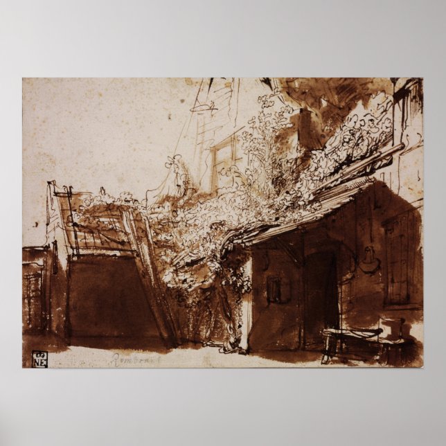 Rembrandt - Farmhouse In Light and Shadow Poster (Front)