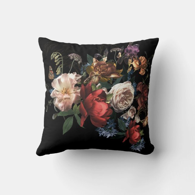 Rembrandt floral dark and moody cushion (Back)