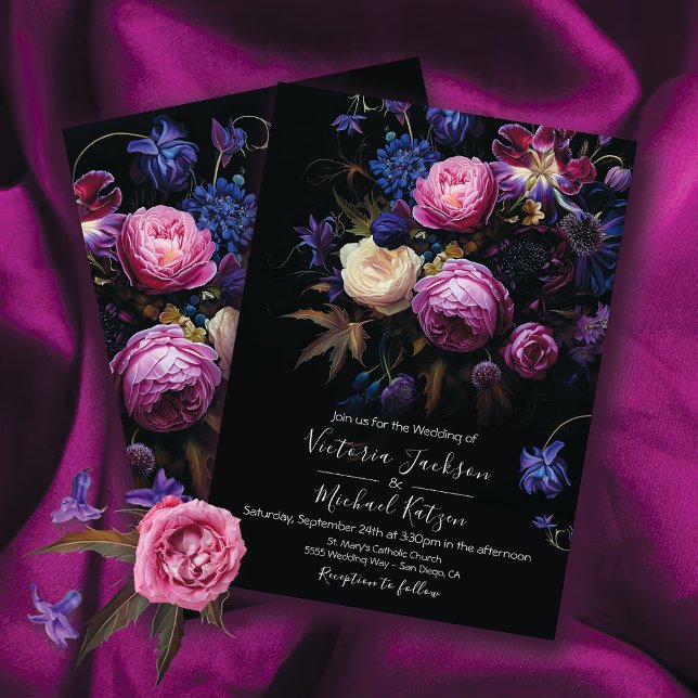 Rembrandt Floral Dark & Moody Goth Wedding Invitation (Creator Uploaded)