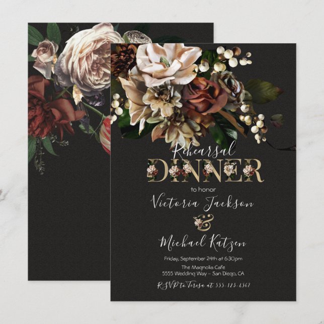 Rembrandt Floral Dark & Moody Rehearsal Dinner Invitation (Front/Back)