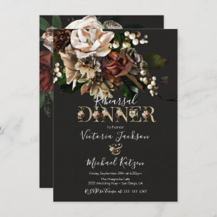 Rembrandt Floral Dark & Moody Rehearsal Dinner Invitation
