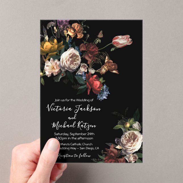 Rembrandt Floral Dark & Moody Wedding Acrylic Invitations (Insitu (Handheld))