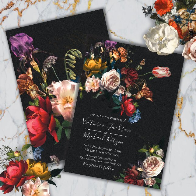 Rembrandt Floral Dark & Moody Wedding Invitation (Creator Uploaded)