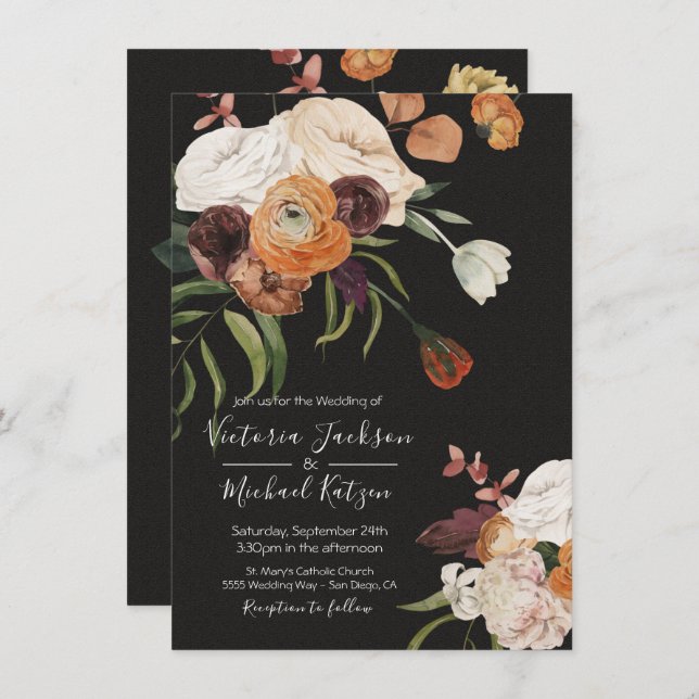 Rembrandt Floral Dark & Moody Wedding Invitation (Front/Back)