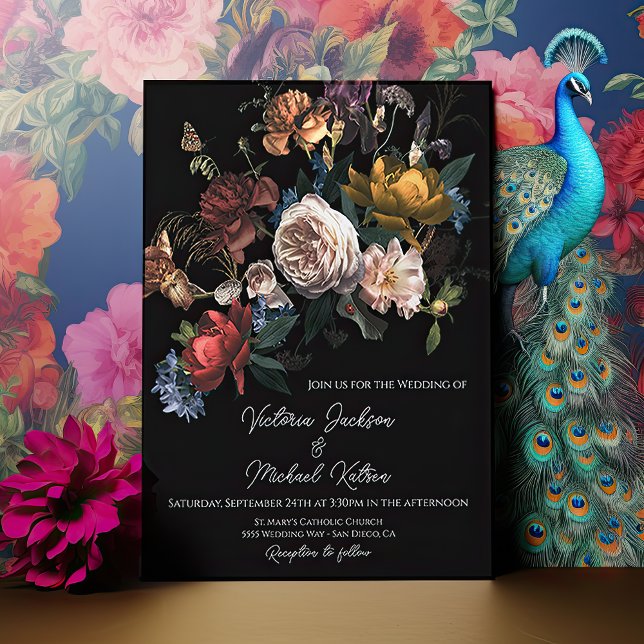 Rembrandt Floral Dark Moody Wedding Monogram Invitation (Creator Uploaded)