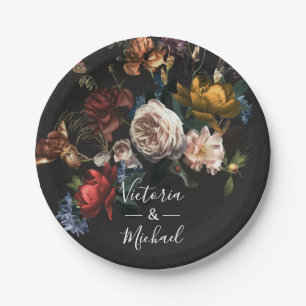 Rembrandt Floral Dark & Moody Wedding Paper Plate