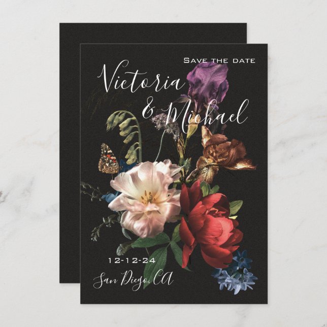 Rembrandt Floral Save the Date Wedding Invitation (Front/Back)