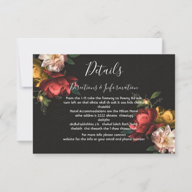 Rembrandt Floral Wedding Details and info card (Front)