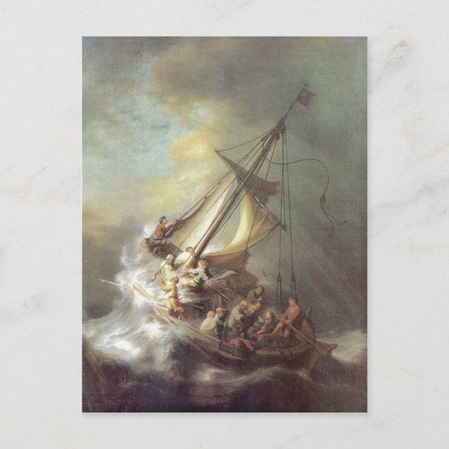 Rembrandt Harmensz. van Rijn Christus im Sturm auf Postcard (Front)