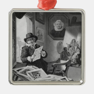 Rembrandt in his studio metal ornament