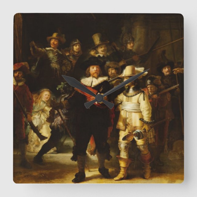 Rembrandt Nightwatch Night Watch Baroque Painting Square Wall Clock (Front)