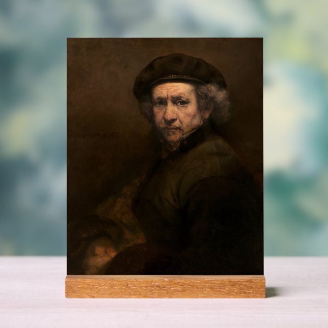 Rembrandt Self Portrait: Dutch Golden Age Painter Acrylic Sign (Neutral)