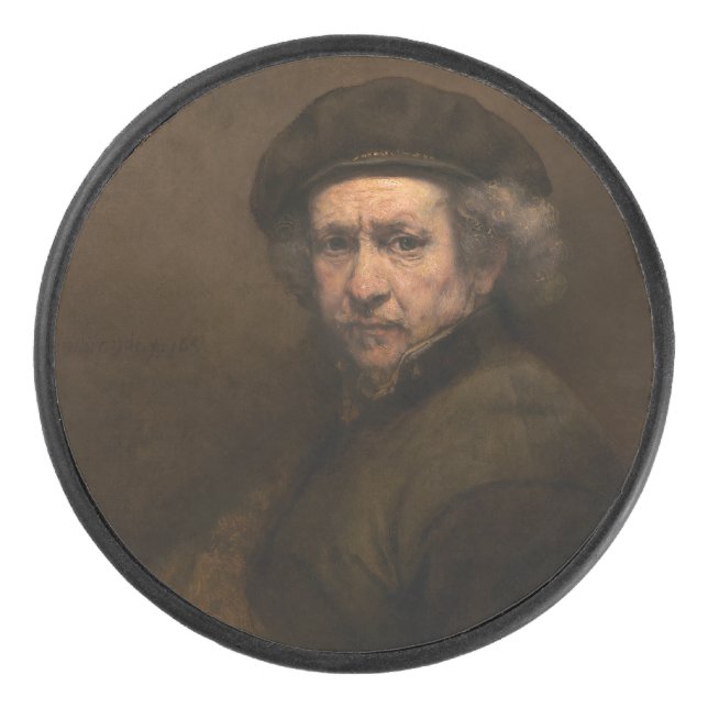 Rembrandt Self Portrait: Dutch Golden Age Painter Hockey Puck (Front)