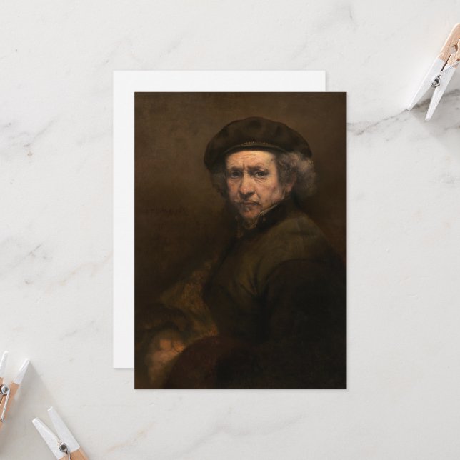 Rembrandt Self Portrait: Dutch Golden Age Painter Invitation (Front/Back In Situ)